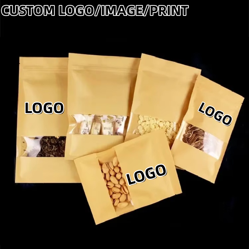 Logo Food Snack - Plattebodem kraftpapieren ziplock zakjes met transparant