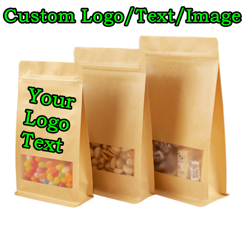 Logo Food Snack - 50 stuks 3D staande kraftpapieren zakjes