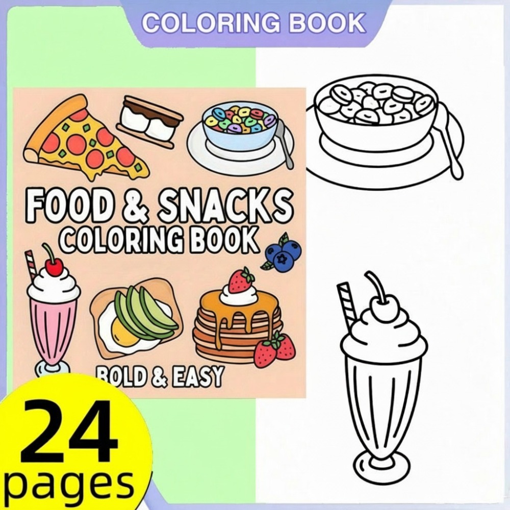 Food And Snacks Coloring Book Bold And Easy - Voedsel en snacks Kleurboek Bold Easy