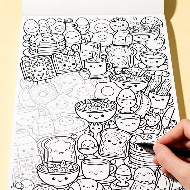 Food And Snacks Coloring Book Bold And Easy - Een handgetekend kleurboek voor volwassenen, decompressie
