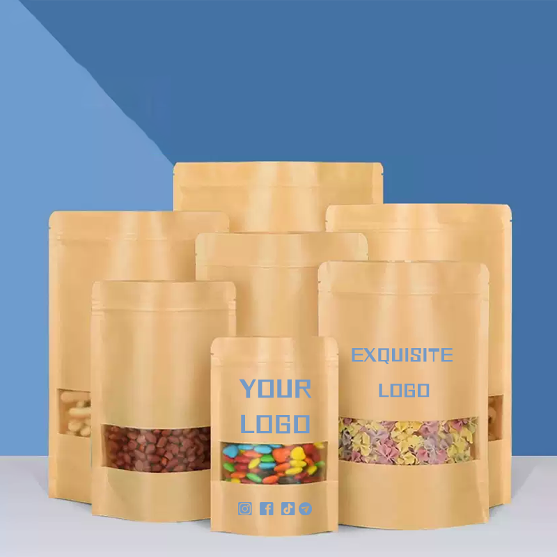 Logo Food Snack - 50 kraftpapierzakken, zelfsluitende zakken met venster,
