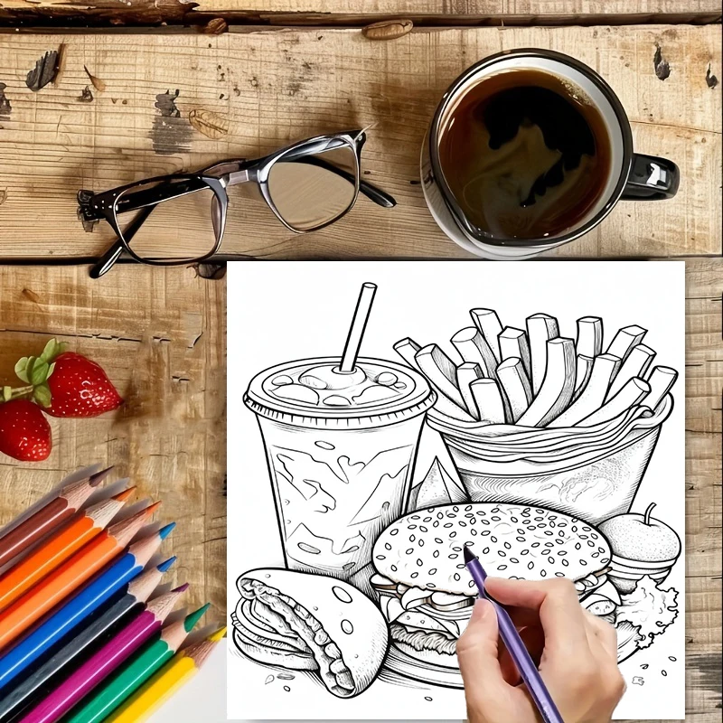 Fastfood-kleurboek voor volwas - Food And Snacks Coloring Book Bold And Easy recensie en prijs